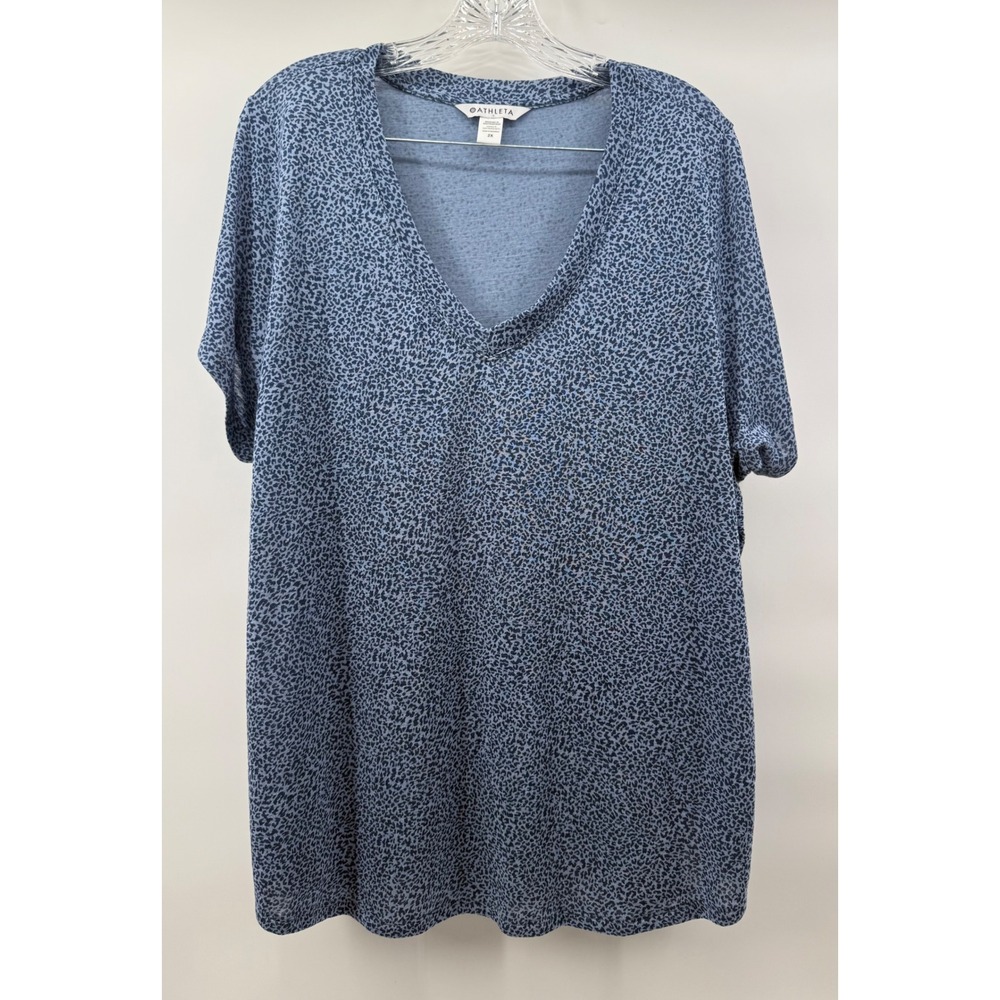 Athleta Blue Leopard Animal Print V-Neck Short Sleeve Top 2X Athleisure